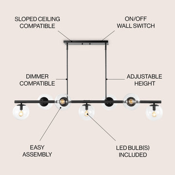 Luca Parisian 45.5" Modern Glam Iron Globe Linear LED Pendant
